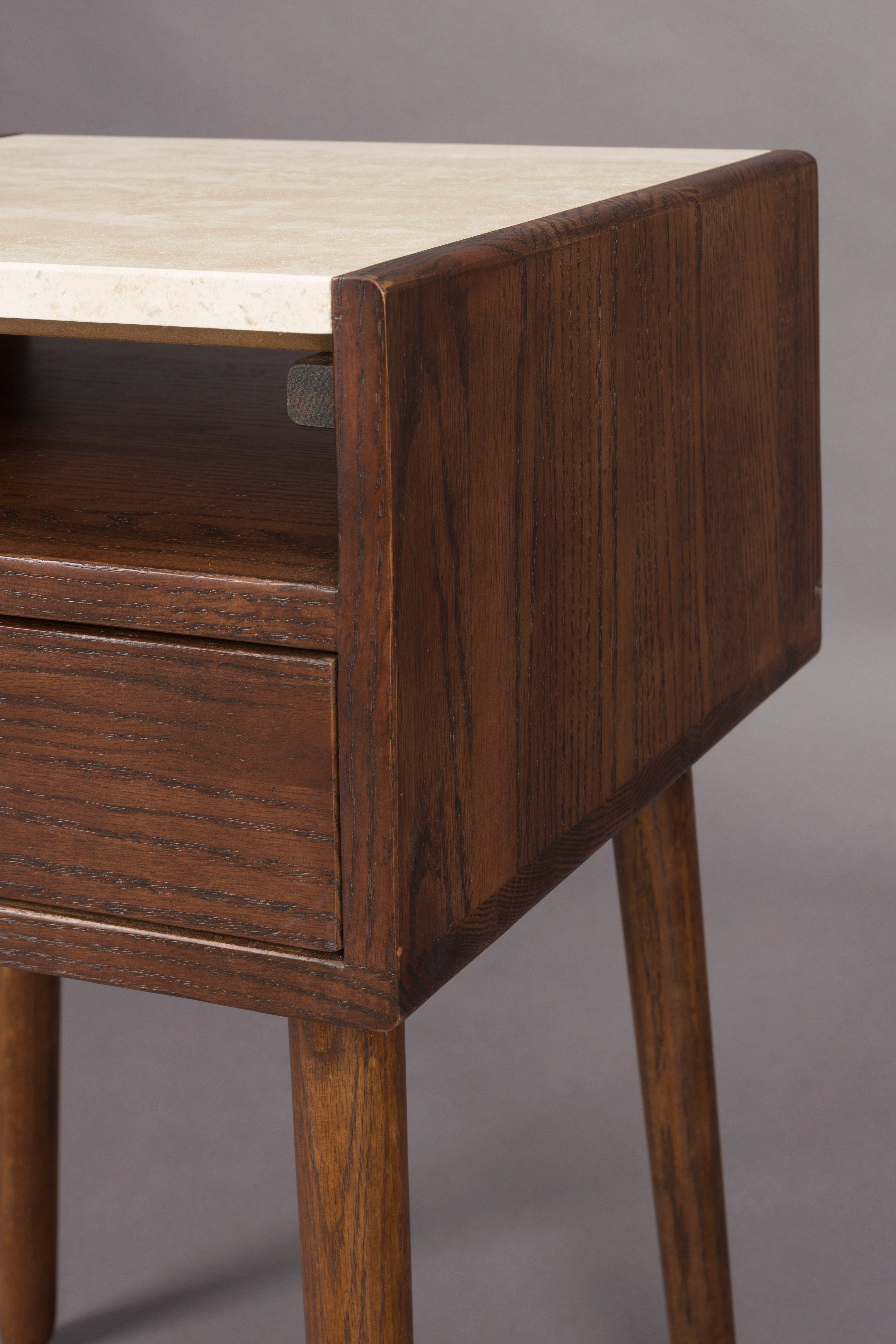 Dutchbone Arda Brown Wood & Travertine Bedside Table